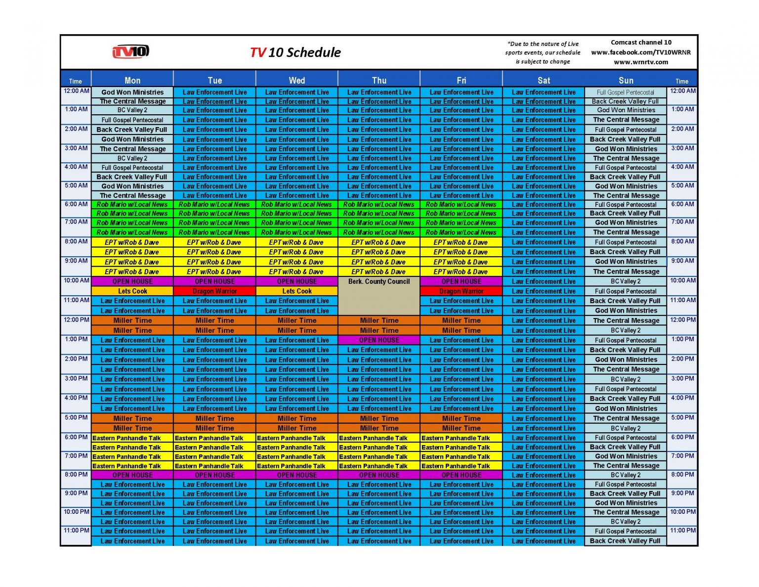 Programming Schedule – WRNR TV